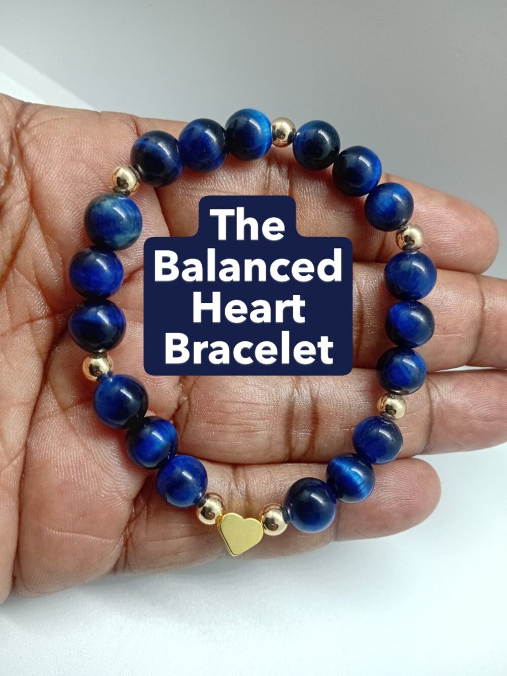 Blue Tiger’s Eye Heart Bracelet 14K Gold Filled | Calm Love Strength